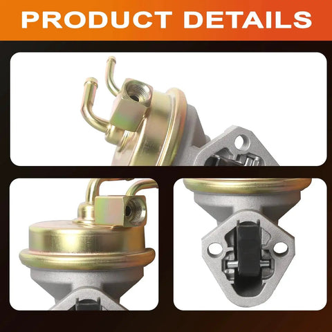 Mechanical Fuel Pump With Spring Plug And Play Direct Fit For Classic GM Cars showing top and side views, linked connections visible.