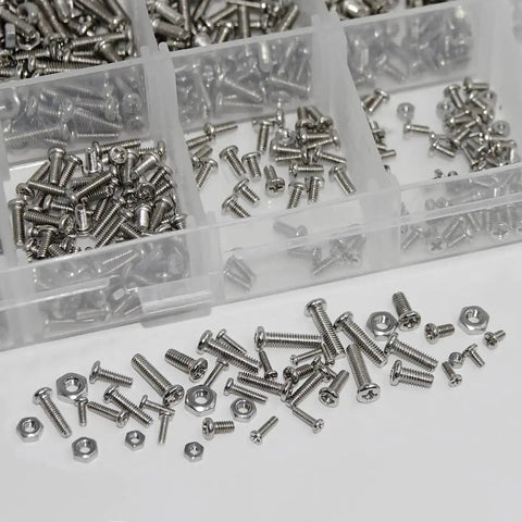 1110Pcs Stainless Steel Micro Screws And Nuts Set Metric M1 To M2.5 Sizes Phillips Pan Head Fully Threaded with Storage Case