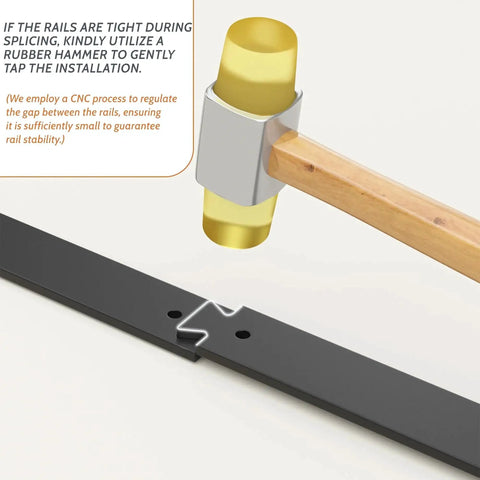 Installation of Nine Foot Single Sliding Barn Door Hardware Kit With Track For Quiet Smooth Operation using rubber hammer.
