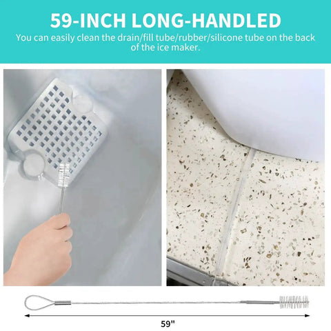 Ice Machine Cleaner Brush Kit, 10-Piece Set With 2 Extra-Long Drain Pipe Brushes And 8 Crevice Brushes in use cleaning drain