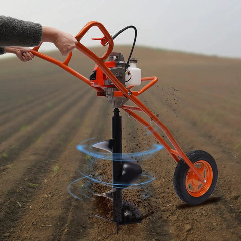 Powerful 63cc 2 Stroke Hole Digger Earth Auger Drill for Quick Potholing and Planting, Gas Powered Boring Machine with 3.15 Inch Drill Bits Included