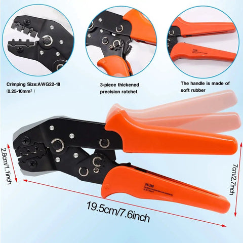 Dupont Crimping Tool Kit With 600 Pieces Of 2.54mm Dupont Connectors SN 28B Ratcheting Wire Crimper Plier shown with size details