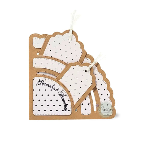 Stitched Slotted Corner Pocket Die Cut Set With Large Scalloped Edge Pocket for crafting and scrapbooking projects.