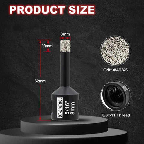8mm vacuum brazed diamond core drill bit, 62mm length, 10mm diamond height, for porcelain tile and stone, DT-DIATOOL