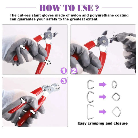 Using angled pliers from 360 Piece Galvanized Hog Ring Kit With Angled Pliers For Upholstery Includes Three Quarter Inch, One Half Inch, And Three Eighths Inch Rings Pro DIY Installation Kit For Bungee Cords And Cushions