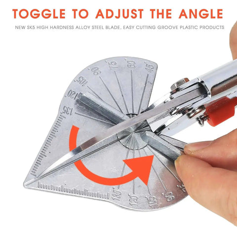 Close-up of LeafLux LFXP3101S Adjustable 45 To 135 Degree Miter Shears showing angle toggle and SK5 blade