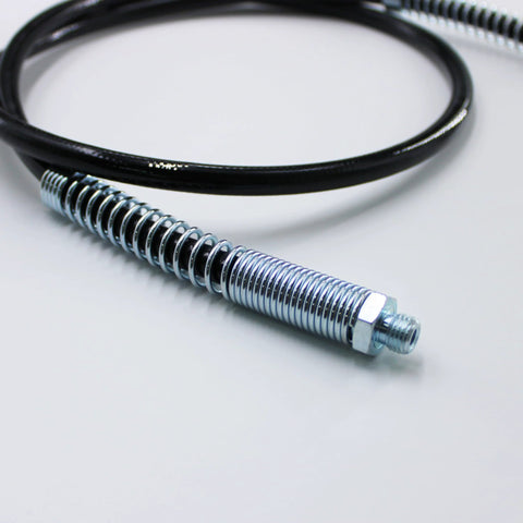 Grease gun hose replacement with metal coiled spring and threaded nozzle, black hose visible.