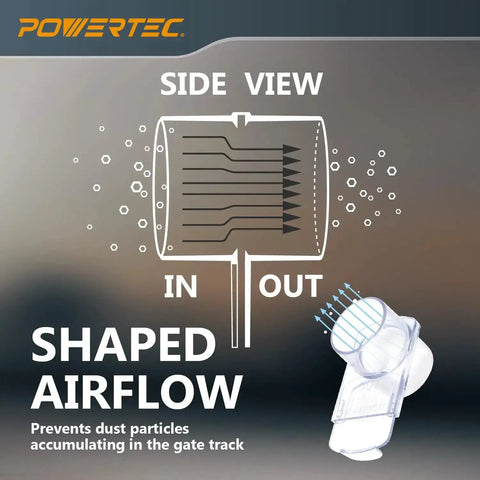 Diagram showing side view of Two And A Half Inch Blast Gate For Dust Collection Heavy Duty Tapered ABS Fitting with airflow design.