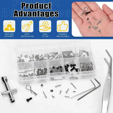 294 Piece M1.4 To 12Mm Universal RC Screw Kit With Hex Socket Cap Screws Button Head Screws Flat Head Phillips Screws Wheel Locknuts