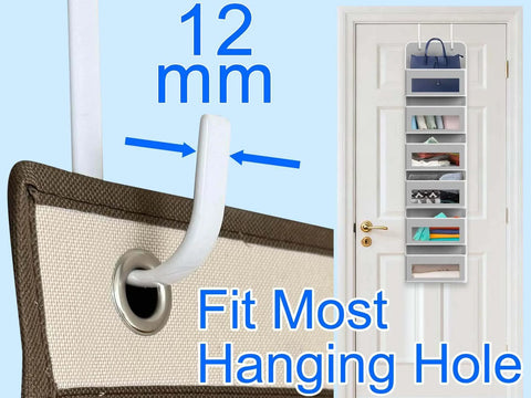 Over-the-door organizer with a 12 mm hook fitting most hanging holes
