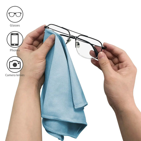 Using 12 Pack Microfiber Glass Cleaning Cloths 12x16 Inches Lint Free Blue on eyeglasses