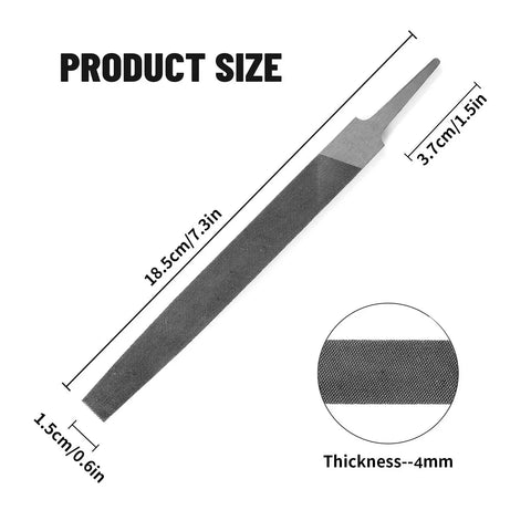 6 Inch Flat Hand File With Double Cut Teeth For Metal And Wood Shaping Deburring And Smoothing Edges High Carbon Steel Durable Single Hand Tool Without Handle For Professional And Hobby Use - product size dimensions