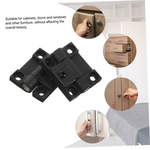 Adjustable Torque Friction Hinges For Cabinets And Furniture Plastic Folding 90 Degree Doors Anti Sag Design Easy Installation No Wobble Versatile For Kitchen And Office Keeps Doors Stable And Aligned shown in black with usage examples