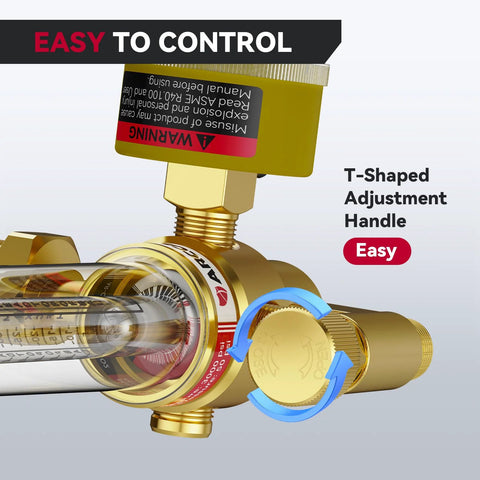 ARCCAPTAIN Argon/CO2/Helium regulator with 8.2 ft inert gas welding hose, gold body and blue adjustment ring