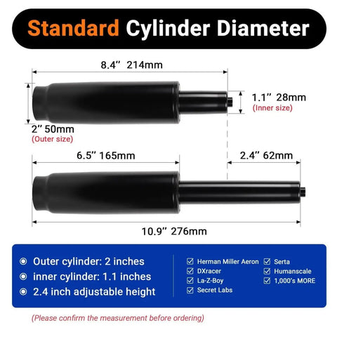 Beefed-Up Heavy Duty Office Chair Cylinder Replacement With 2.4 Inch Stroke And 1000 Lb Class 4 Hydraulic Lift size chart