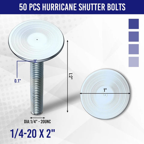 Elevator bolts set, 50 pcs, galvanized steel, flat head, 1/4-20 UNC, 2 in length for industrial use.