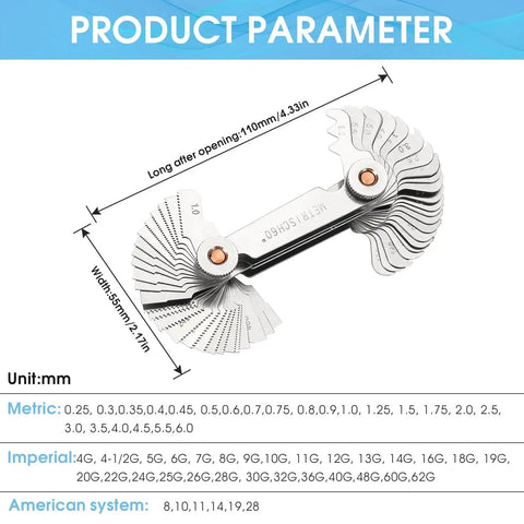 All In One 3 In 1 Thread Gauge Pro For Metric 60 Degree Whitworth 55 Degree And SAE 60 Degree Threads In Stainless Steel With Locking Mechanism