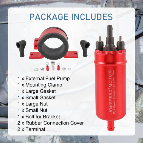 External In Line Fuel Pump High Pressure 12V For Gasoline Fuel Injection Replacement Kit with Mounting Bracket and Gaskets