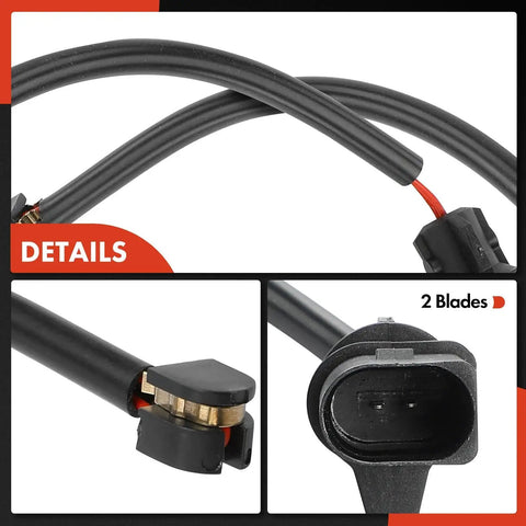 A-Premium front brake pad wear sensor set for Audi A7/S7/RS7 (2014–2018), 2-piece with black wiring and copper contacts