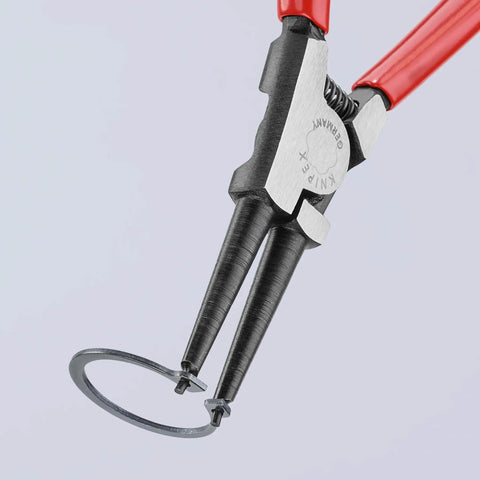 Knipex Circlip Snap-Ring Pliers Set, 2-Piece, Internal Straight For Shafts, 19-60mm Range, showing close-up of pliers in use