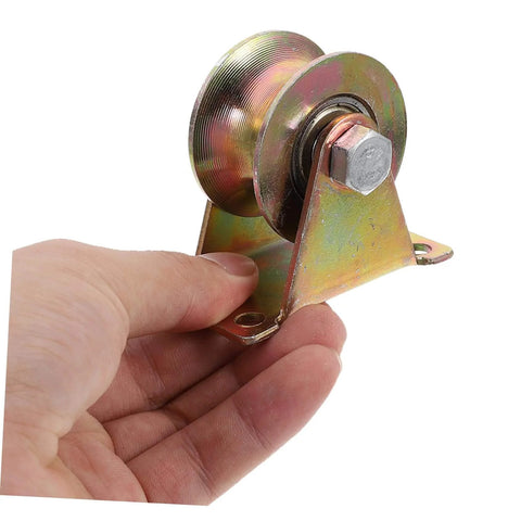 Two Pack Be Beefy Heavy Duty Pulley Blocks For Rope Sliding Door Track System, industrial-grade fixed pulley held in hand