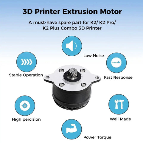 K2 Plus Extruder Motor Replacement For 3D Printer Dope Performance, Circular Stepper With 12 Teeth Round Shaft, Low Noise