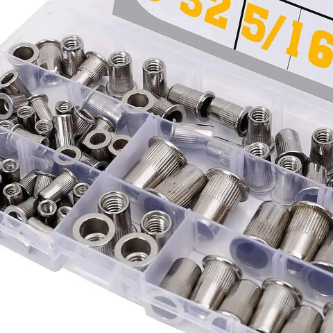 Stainless Steel Rivet Nuts Kit 77 Pcs Five Sizes 8-32 10-24 1/4-20 5/16-18 3/8-16 Threaded Insert Nutserts Rivnuts For Automotive DIY Projects