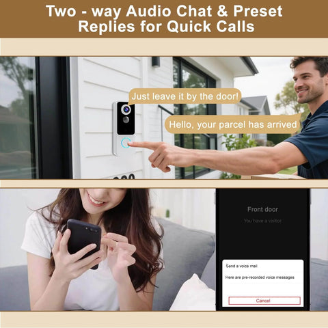 Person using 2K FHD Wireless Doorbell Camera With 180 Degree Head To Toe View No Sub Fees Battery Powered Two Way Talk Motion Alerts