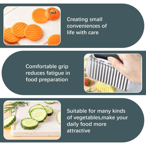 Restaurant-Quality Crinkle Cutter Knife For Veggies And Potatoes, Stainless Steel Slicer With Durable Rubber Handle in use