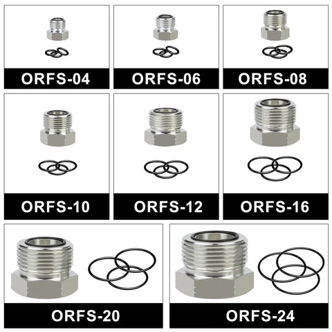 Flat Face O Ring Kit For ORFS Hydraulic Fittings Buna N 90 180 Pieces With Mixed Sizes From Quarter Inch To One Inch shown with fittings