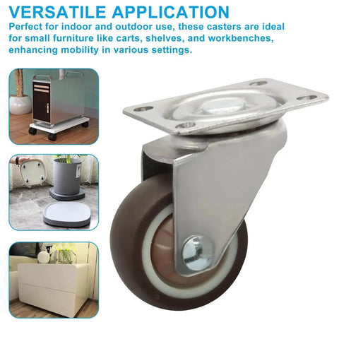 1.5 Inch Caster Wheels 4 Pack Low Profile No Noise Mini Swivel Casters with 360 Degree Top Plate for Small Furniture