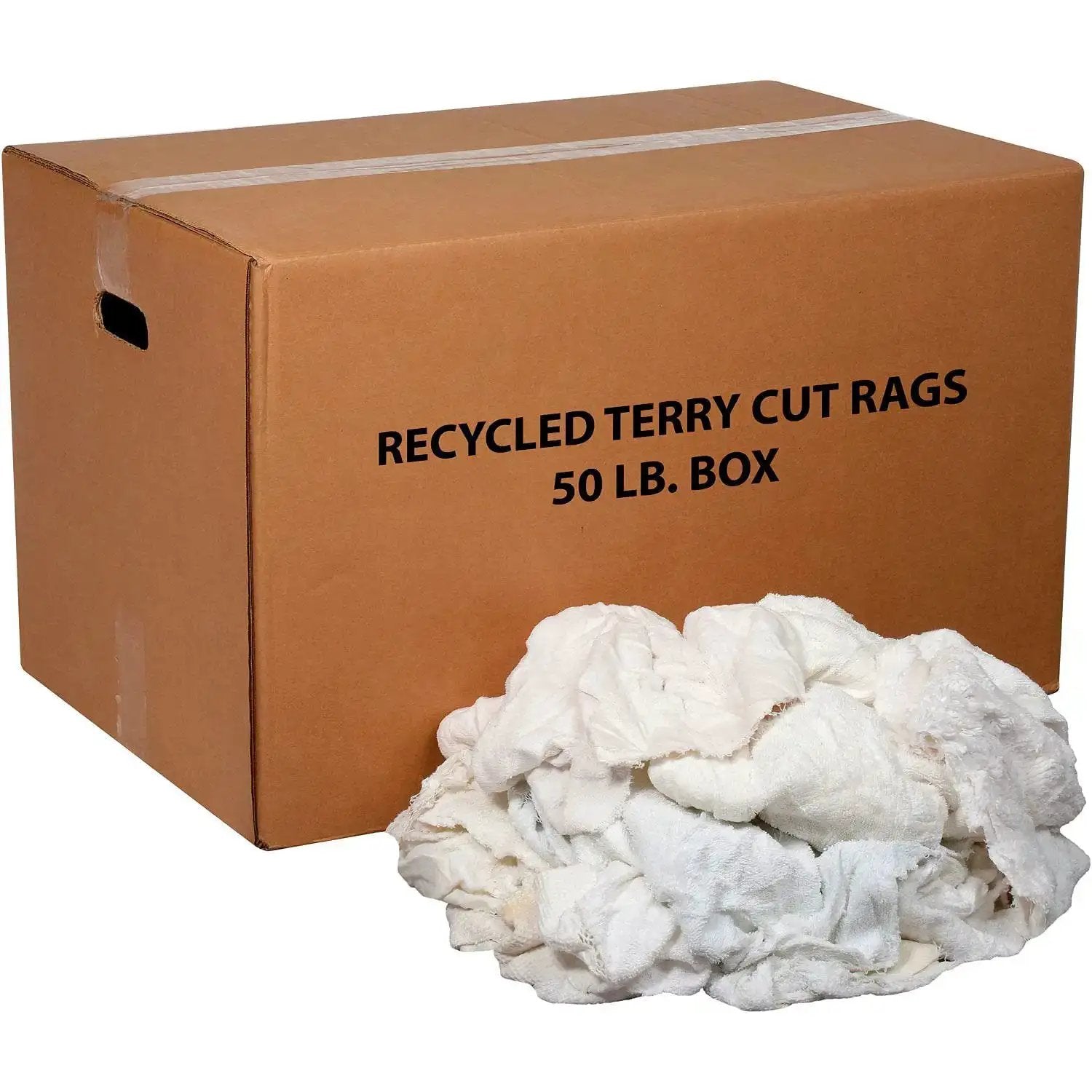 50 Lb Box Recycled Cotton Terry Cut Rags In White All ...