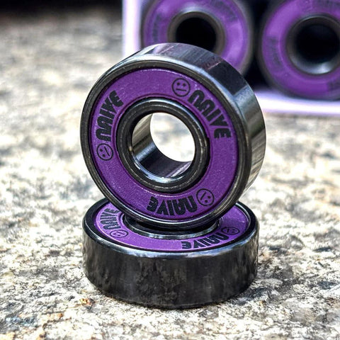Naivskb 608 skateboard bearings 8mm neon purple, 16-pack, front close-up view