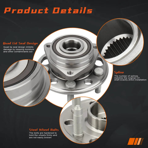 Front And Rear Wheel Hub Bearing Assembly Direct Fit For Buick Lacrosse Regal Allure Cadillac CTS XTS Chevy Malibu Impala Equinox Saab 9-5 GMC Terrain 5 Lug With ABS OEM Grade Replacement Easy Install Plug And Play product details image