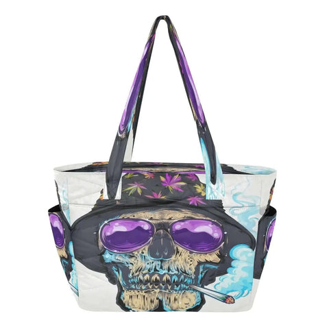 Women Tote Bag With Zipper, Lightweight Diamond Quilted Polyester, All Over Print, Durable Work And Travel Tote With Pocket, skull design