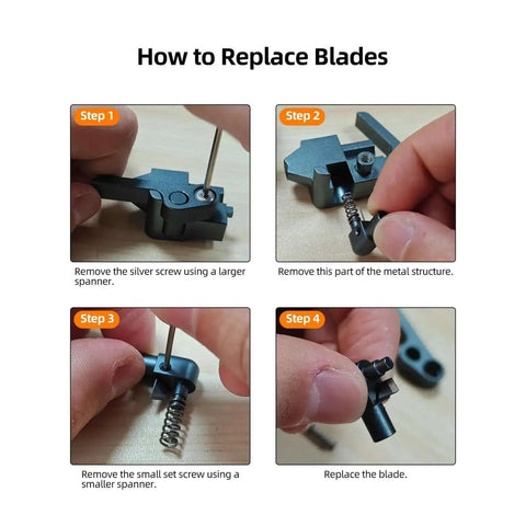Upgrade Filament Cutter For Adventuer 5M Pro 3D Printer blade replacement tutorial showing steps to change the metal cutter blade.