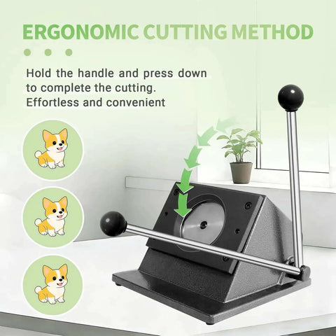 Circle Cutter For Button Making, 1.38 Inch Cutting Diameter 35mm Round Punch, ergonomic die cut machine with lever in use
