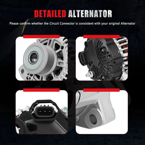 New High Output 100 Amp 12 Volt Alternator For Kia Optima 2.4L 2011 2013 And Hyundai Sonata 2.4L 2010 2013 Plug And Play Easy Install Direct Fit Replaces 11491 37300-2G150 11492 100 Percent Tested To OEM Standards, close-up view of alternator details.