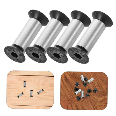 4 Piece Knife Handle Rivet Set For Easy Knife Repair And Installation with alloy steel rivets shown on wooden and metal surfaces.
