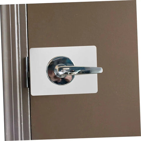 Stainless Steel Door Reinforcement Plate Set 6 Pieces No Drilling Deadbolt Cover and Repair Panel installed on apartment door