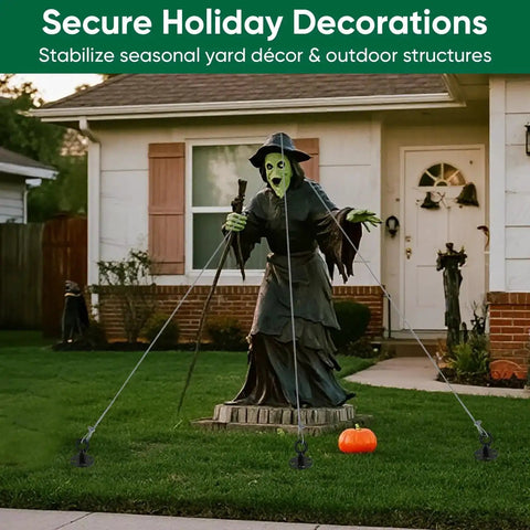 18 Inch Ground Anchors Screw In Heavy Duty Shed Anchor Kit securing Halloween decoration in front yard against high winds