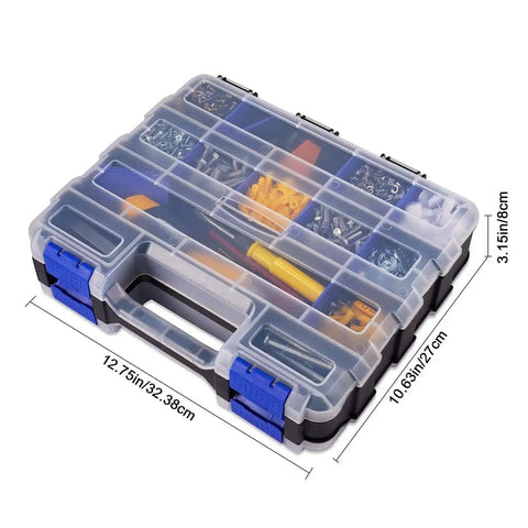 Double Side 34 Compartment Small Parts Organizer Box With Removable Dividers for Screws Nuts Bolts Nails Hardware Tools And Craft Supplies Heavy Duty Storage Case Ideal For Home Garage Workshop Two Pack