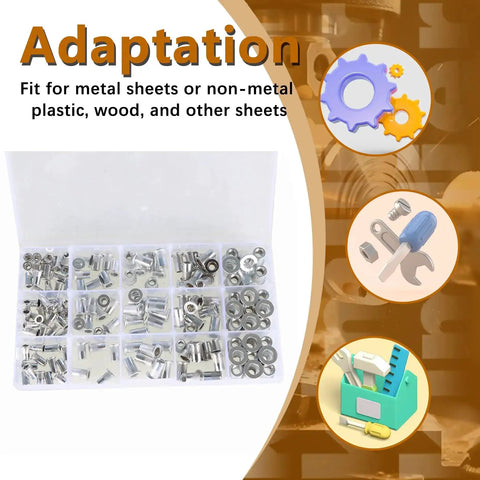 150 Piece Aluminum Rivet Nuts Kit With Flat Head For Easy Install No Fuss Pro Grade, SAE Sizes 6-32 8-32 10-24 10-32 1/4-20