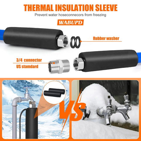 25ft heated water hose with thermal insulation sleeve; blue hose, black insulation, 3/4 in US standard connector