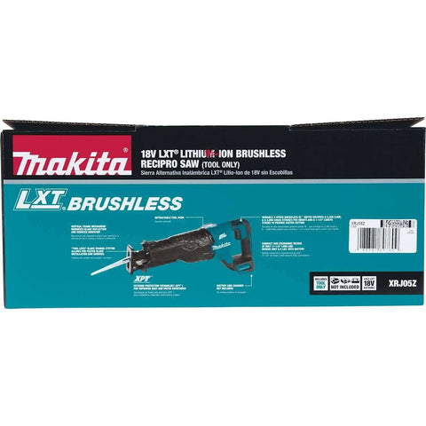 Box of 18V LXT Brushless Cordless Reciprocating Saw Tool Only with specifications and image of the saw on the front