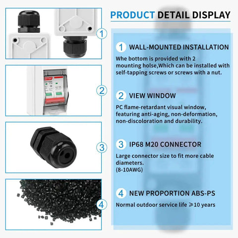 DC1000V 2 Pole 32A Solar Disconnect Switch With IP65 Waterproof DIN Rail Mount Distribution Box components