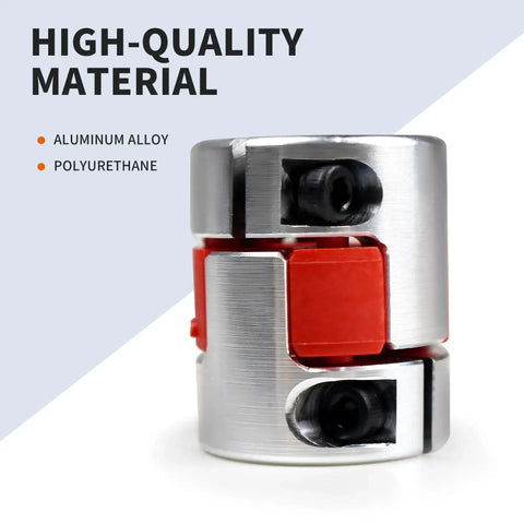 Close-up of aluminum and polyurethane 3 Pack 6.35mm To 10mm Plum Flexible Shaft Couplings for CNC machines and 3D printers