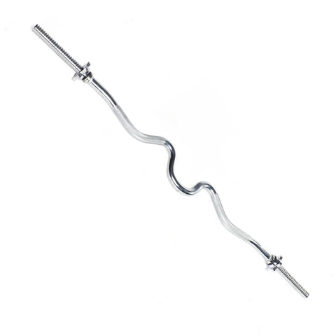 1 Inch Threaded Curl Bar With Collars For Standard Plates, Solid Steel Chrome Finish, Dual Grip Positions To Target Biceps And Triceps