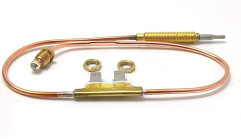 18-inch copper heater thermocouple with brass fittings, sensor tip, and two mounting nuts