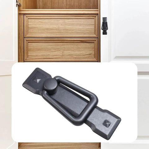 Image of Two Pack Vintage Black Cabinet Pulls Zinc Alloy Knobs installed on wooden cabinet, showing one pull in detail.